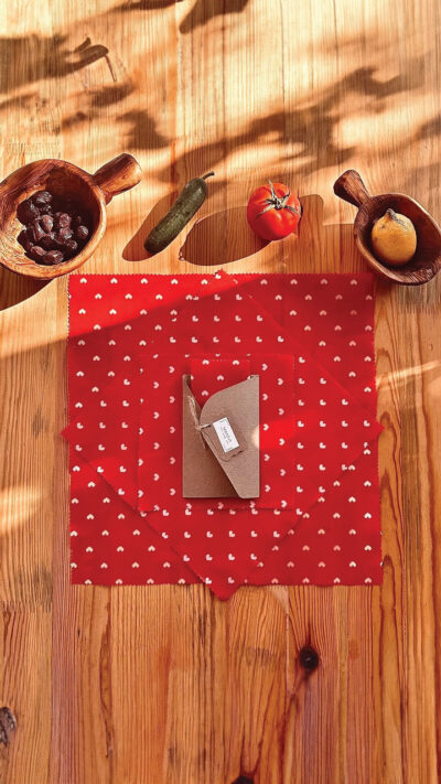 Balmumu Gıda Saklama Bezi Deneme Paketi - 3 Parça - (20X20 CM / 30X30 / 40X40 CM) Kalp Desen